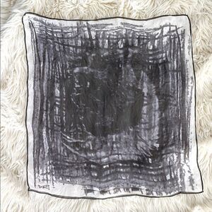 Diesel Abstract Black and Gray Silk Scarf 28 x 28” logo printed Art to Wear Emo